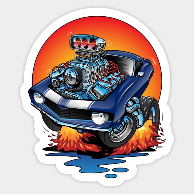 Funny Classic Sixties American Muscle Car Hot Rod Cartoon Sticker by hobrath